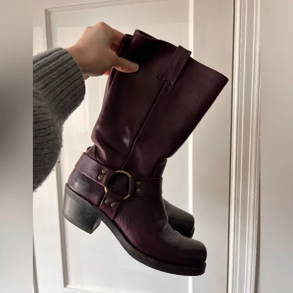 Burgundy Frye harness boots size 8 - Picture 2 of 5